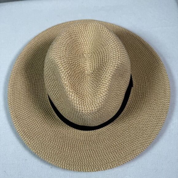 Panama Hat Straw Unisex OS Tan Black Band Fedora Sun Shade Beach Boho Preppy - Picture 2 of 7